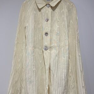 Elegant Cream Pleated Coat with Crystal Buttons